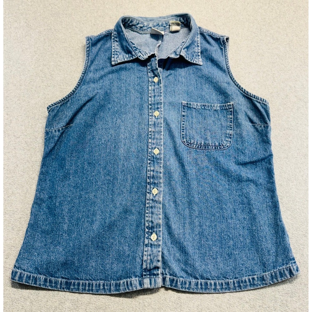 Vintage 90s GAP Womens L Denim Sleeveless Button Up Shirt Indie Grunge Retro